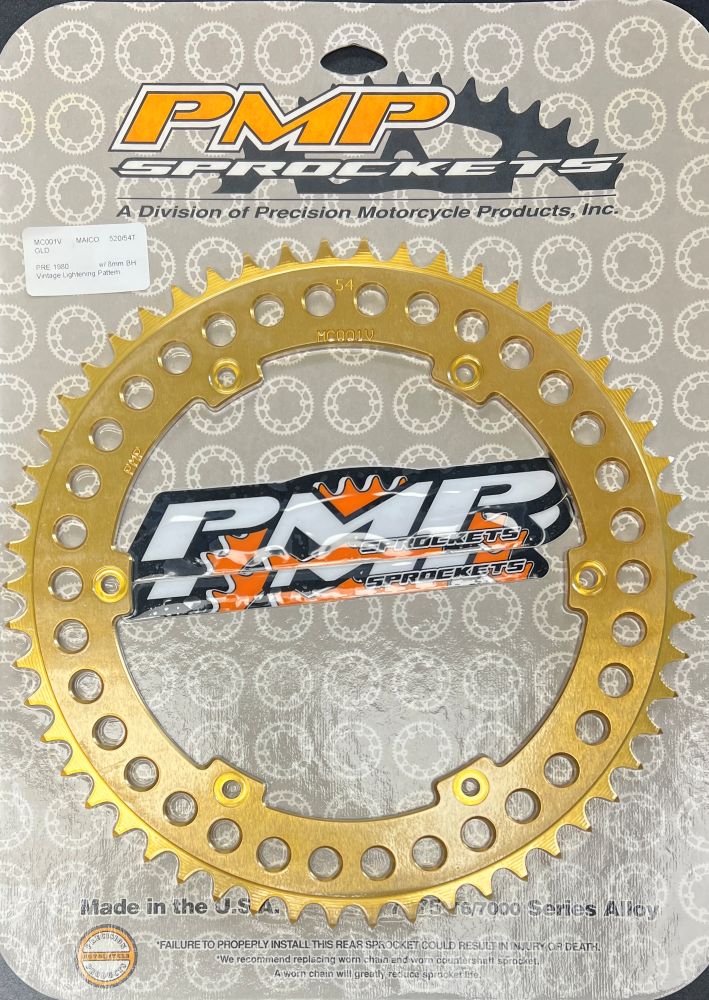 Sprocket, Rear, Maico Pre-1980, 54T 7075 T6/7000 Gold Alloy 8MM Bolt Holes (Counterbore)