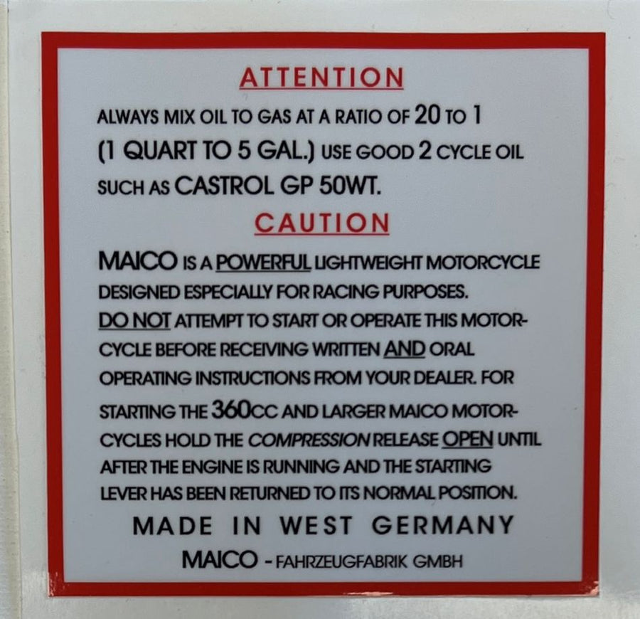 Decal, Maico ATTENTION (Each)