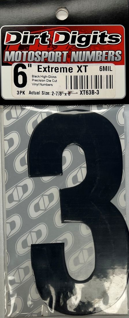 Competition Number 3, 6" Black, 3/Pack, 6 mil