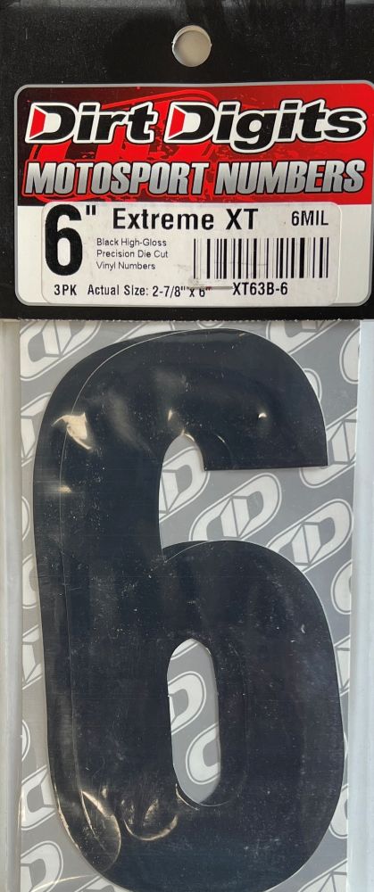 Competition Number 6, 6" Black, 3/Pack, 6 mil