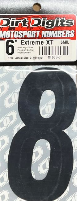 Competition Number 8, 6" Black, 3/Pack, 6 mil