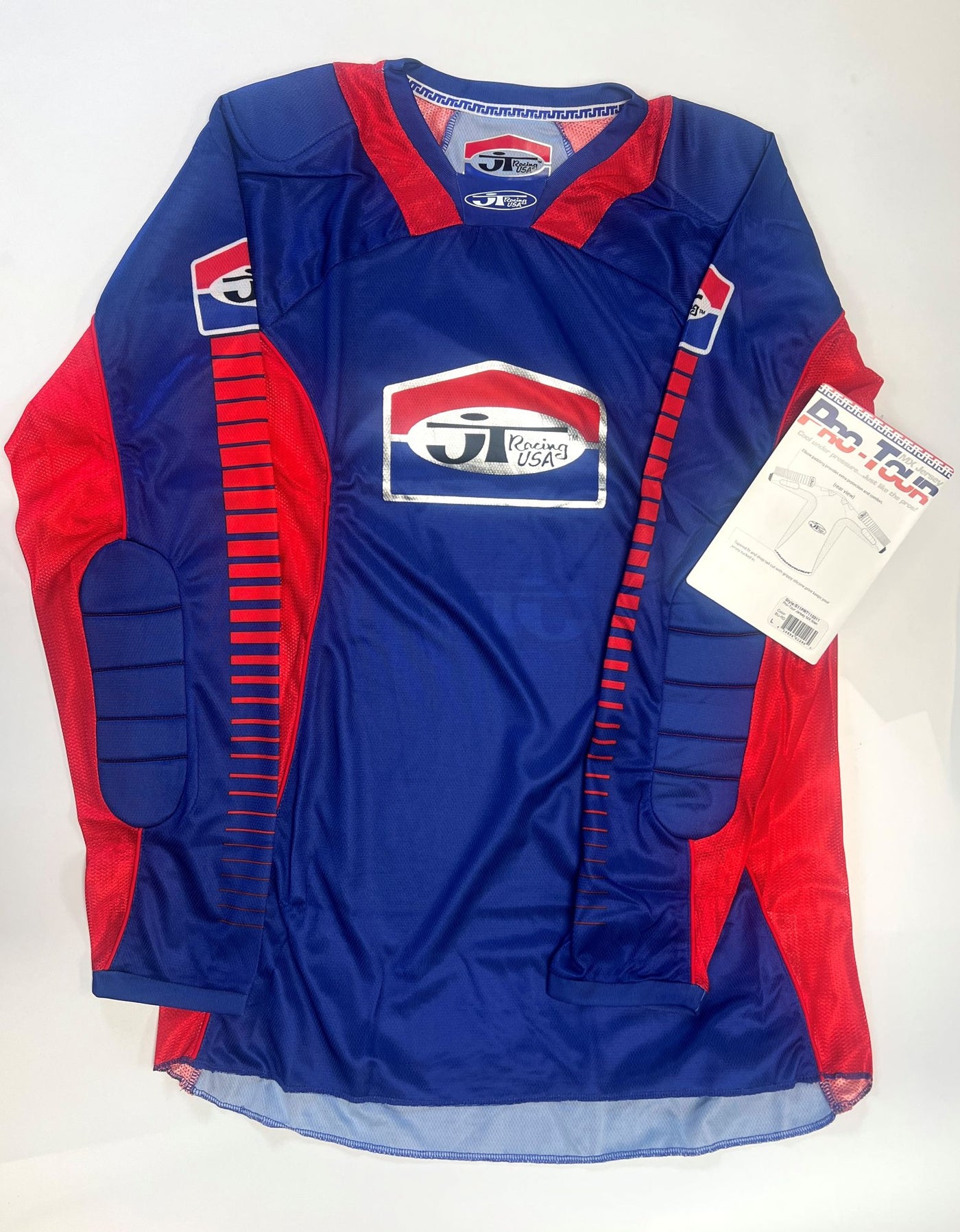 JT Racing Pro-Tour MX Jersey Men Padded Long Sleeve Blue-Red (Sizes S-2XL)