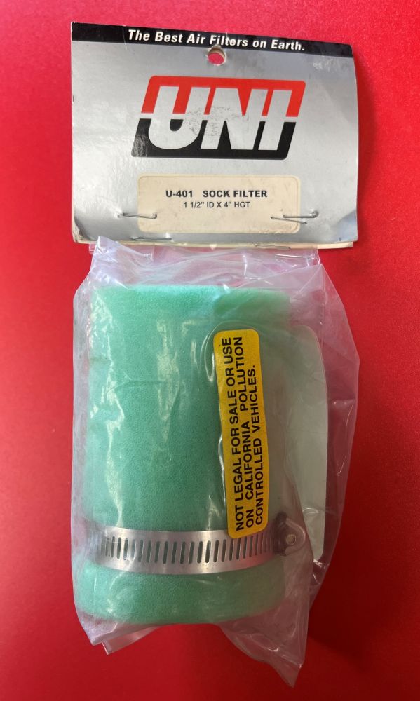 Filter, Sock Air Filter UNI U-401  1 1/2" ID x 4" Height, Straight/Green/No Flange