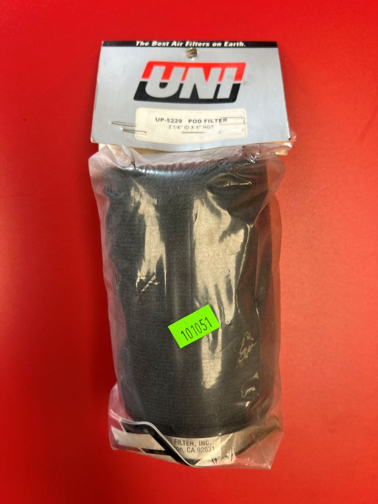 Filter, Pod Air Filter UNI UP-5229  2 1/4" ID x 5" Height, Straight / Black / Urethane Flange